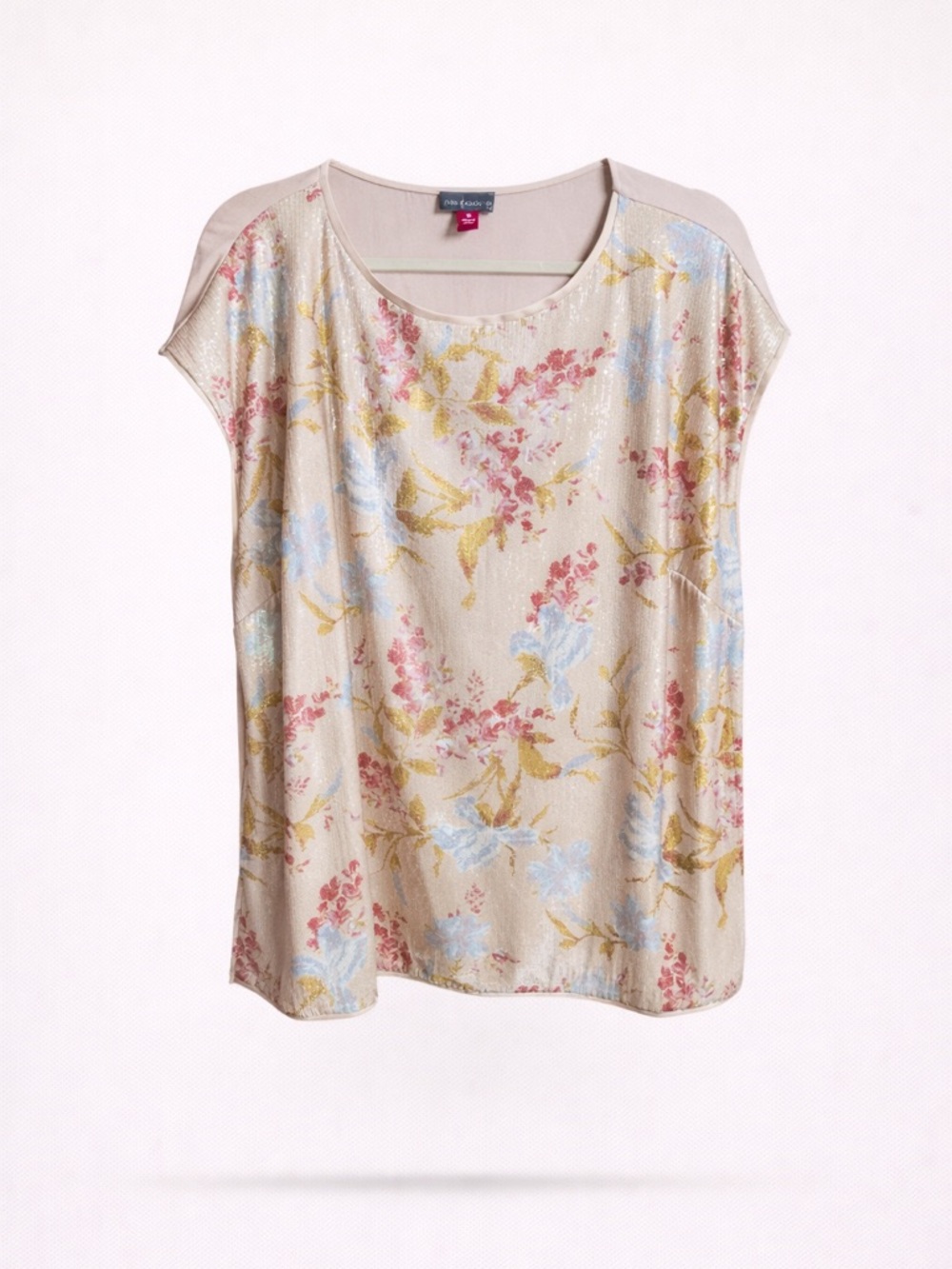 Vince Camuto Sequin Floral Top 1X Peach Bellini Sparkle Dressy Blouse